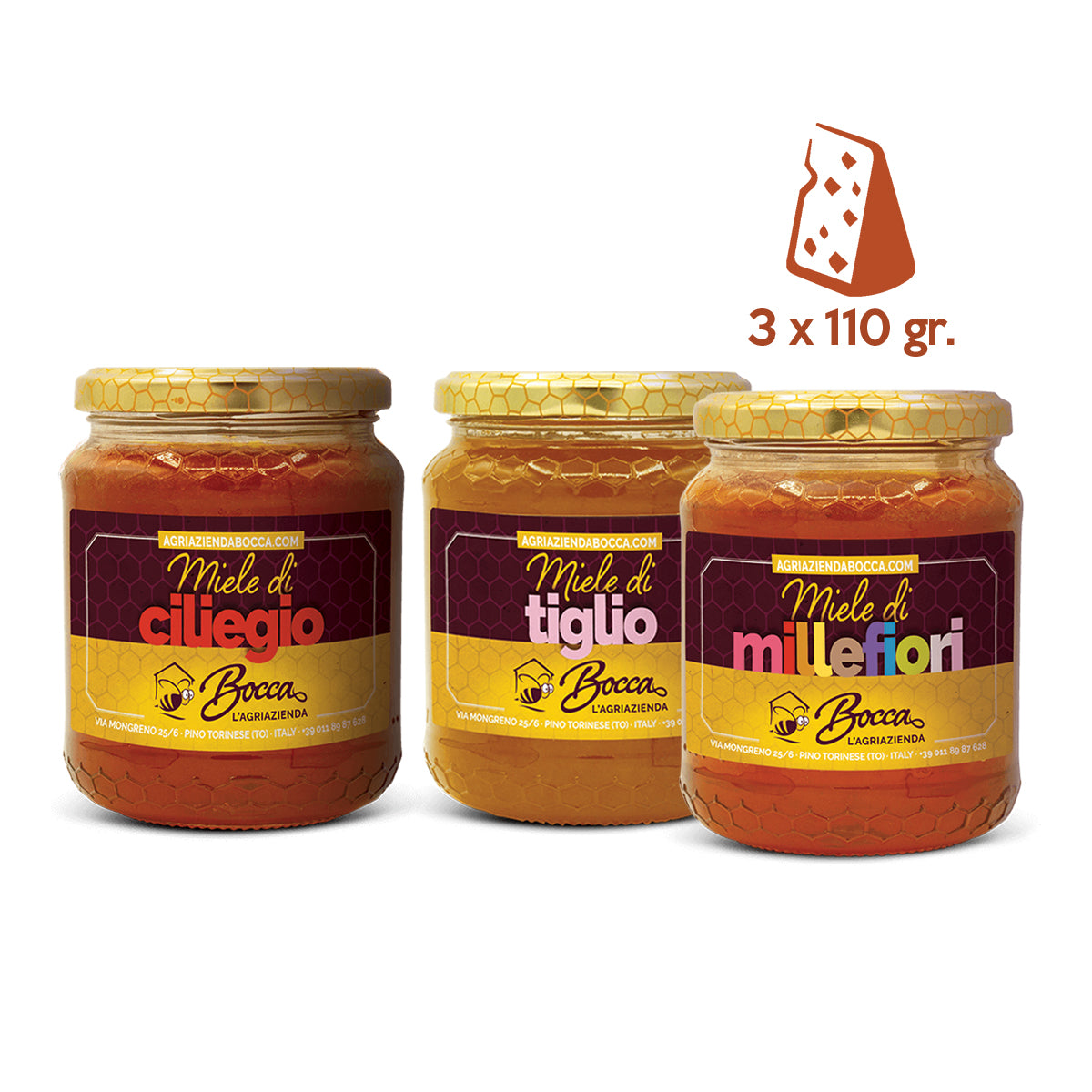 Set Mieli per FORMAGGI MOLLI Ciliegio, Tiglio, Millefiori